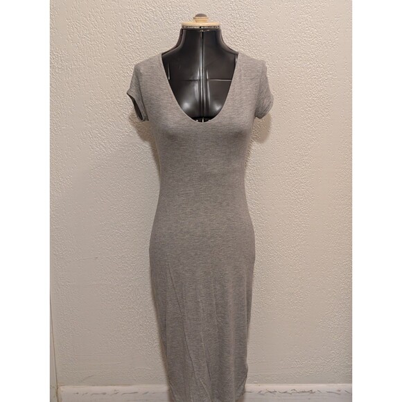 See You Monday Dress Womens M Grey Midi Sheath Bodycon Stretch Anthropologie - Picture 2 of 12